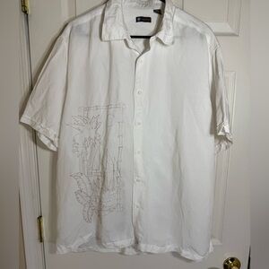Centro White Embroidered Ramie‎ Rayon Button Shirt XXL Tropical Ship Palm Aloha